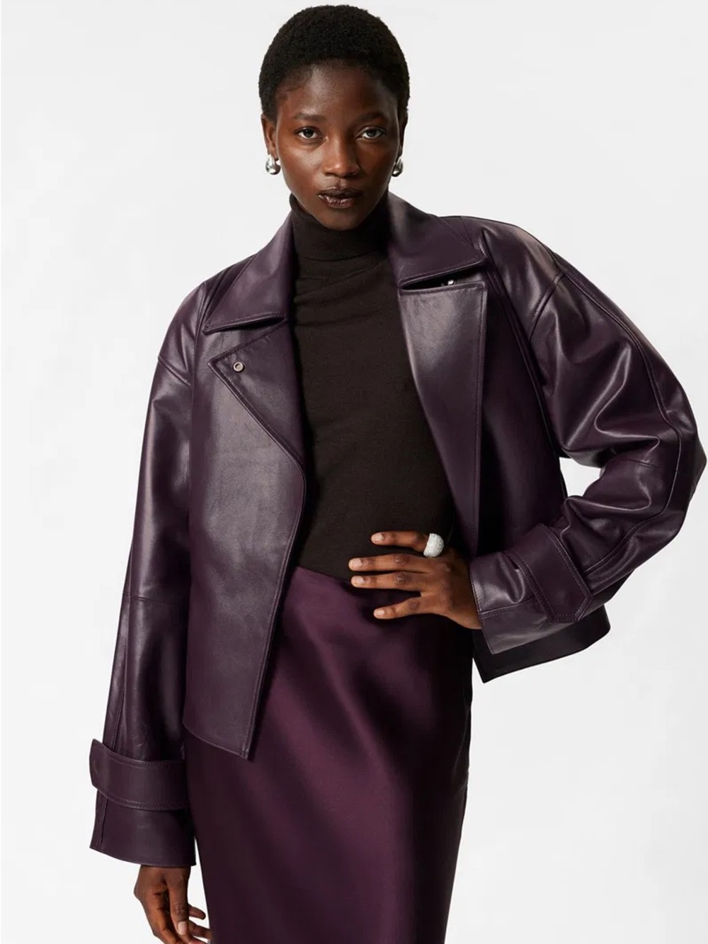 & OTHER STORIES Plum Belted Leather Jacket - Picture 4 of 10
